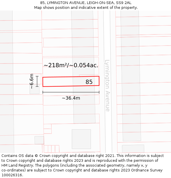 85, LYMINGTON AVENUE, LEIGH-ON-SEA, SS9 2AL: Plot and title map