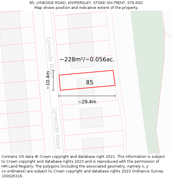 85, LYNESIDE ROAD, KNYPERSLEY, STOKE-ON-TRENT, ST8 6SD: Plot and title map