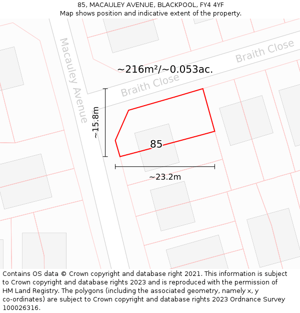 85, MACAULEY AVENUE, BLACKPOOL, FY4 4YF: Plot and title map