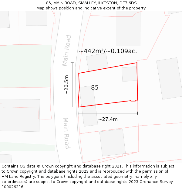 85, MAIN ROAD, SMALLEY, ILKESTON, DE7 6DS: Plot and title map