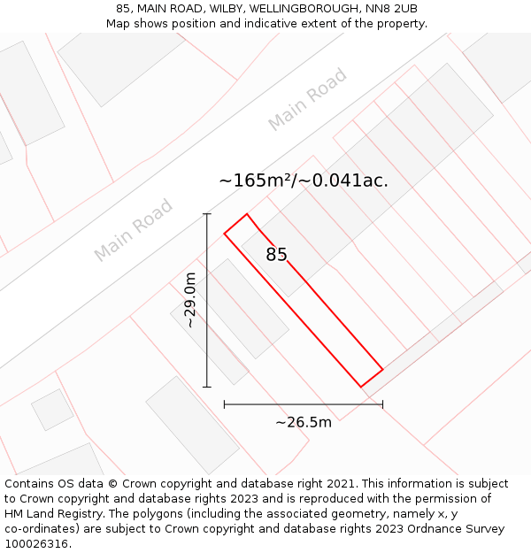 85, MAIN ROAD, WILBY, WELLINGBOROUGH, NN8 2UB: Plot and title map