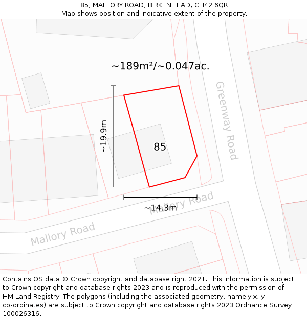 85, MALLORY ROAD, BIRKENHEAD, CH42 6QR: Plot and title map