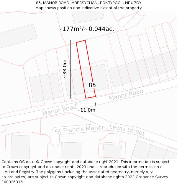 85, MANOR ROAD, ABERSYCHAN, PONTYPOOL, NP4 7DY: Plot and title map