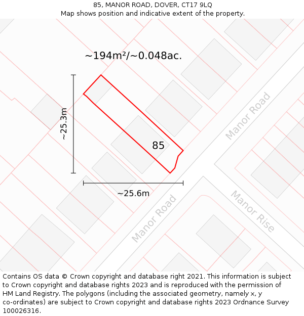 85, MANOR ROAD, DOVER, CT17 9LQ: Plot and title map