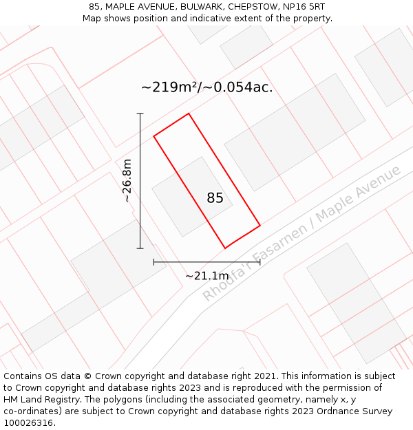 85, MAPLE AVENUE, BULWARK, CHEPSTOW, NP16 5RT: Plot and title map