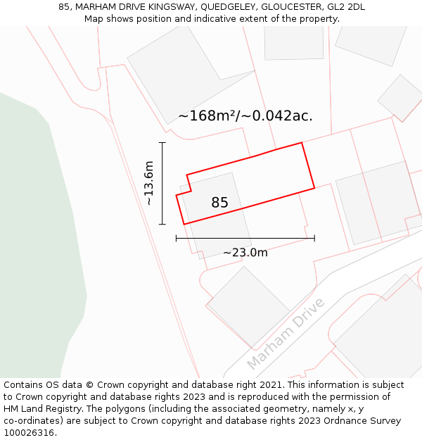 85, MARHAM DRIVE KINGSWAY, QUEDGELEY, GLOUCESTER, GL2 2DL: Plot and title map