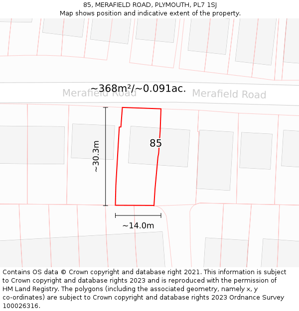 85, MERAFIELD ROAD, PLYMOUTH, PL7 1SJ: Plot and title map
