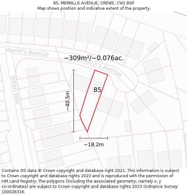 85, MERRILLS AVENUE, CREWE, CW2 8SP: Plot and title map