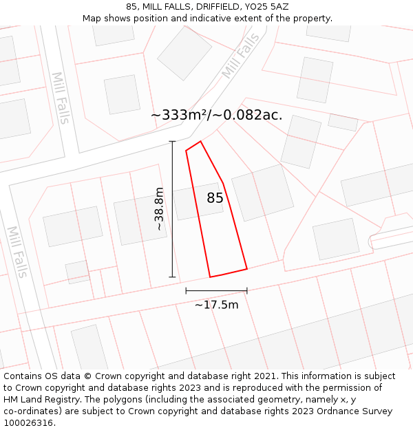 85, MILL FALLS, DRIFFIELD, YO25 5AZ: Plot and title map