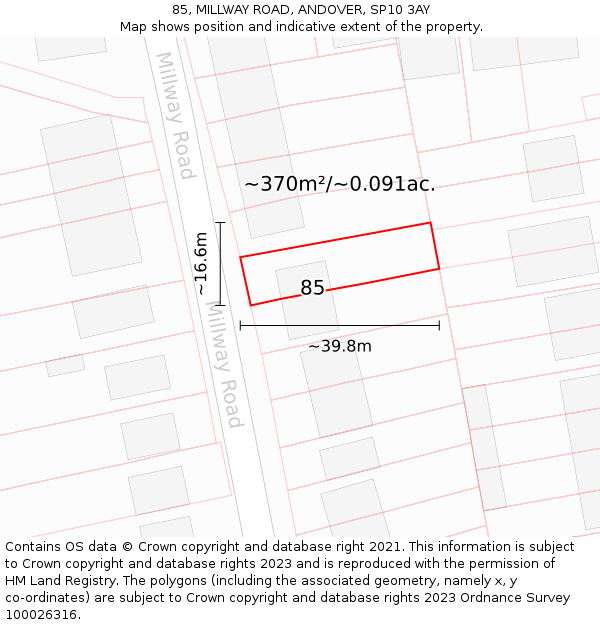 85, MILLWAY ROAD, ANDOVER, SP10 3AY: Plot and title map