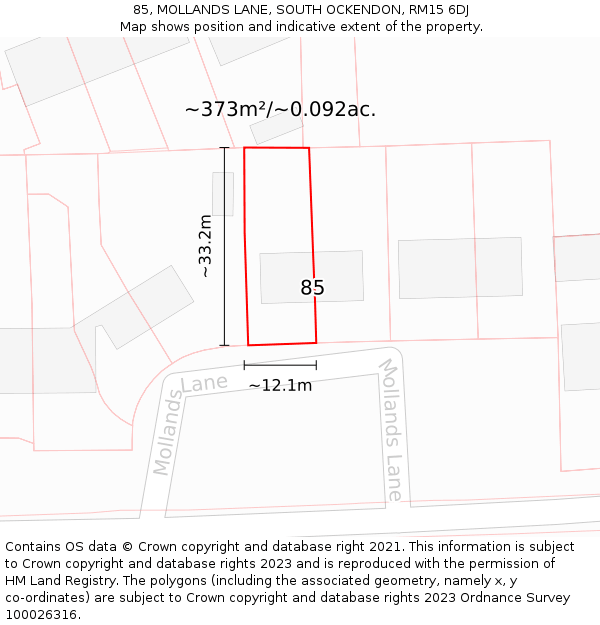 85, MOLLANDS LANE, SOUTH OCKENDON, RM15 6DJ: Plot and title map