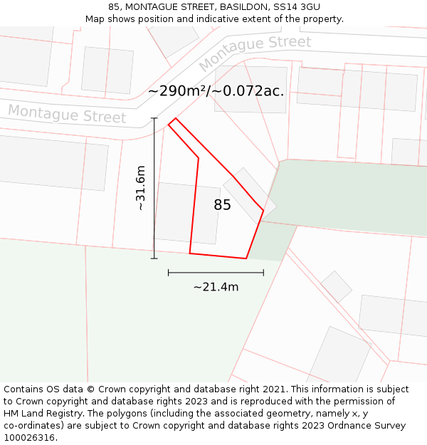 85, MONTAGUE STREET, BASILDON, SS14 3GU: Plot and title map