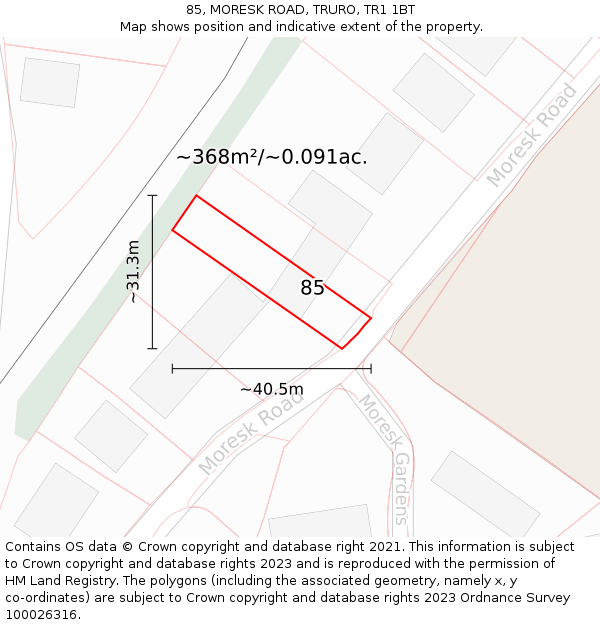 85, MORESK ROAD, TRURO, TR1 1BT: Plot and title map