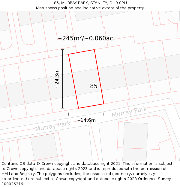 85, MURRAY PARK, STANLEY, DH9 0PU: Plot and title map