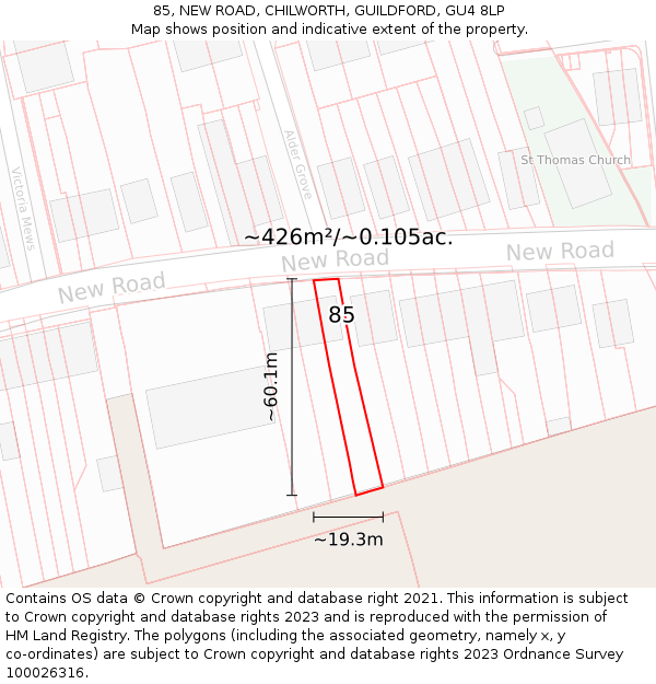 85, NEW ROAD, CHILWORTH, GUILDFORD, GU4 8LP: Plot and title map