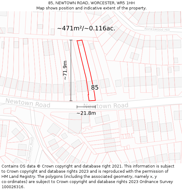 85, NEWTOWN ROAD, WORCESTER, WR5 1HH: Plot and title map