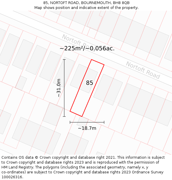 85, NORTOFT ROAD, BOURNEMOUTH, BH8 8QB: Plot and title map