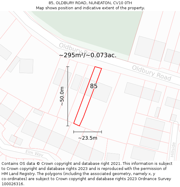 85, OLDBURY ROAD, NUNEATON, CV10 0TH: Plot and title map