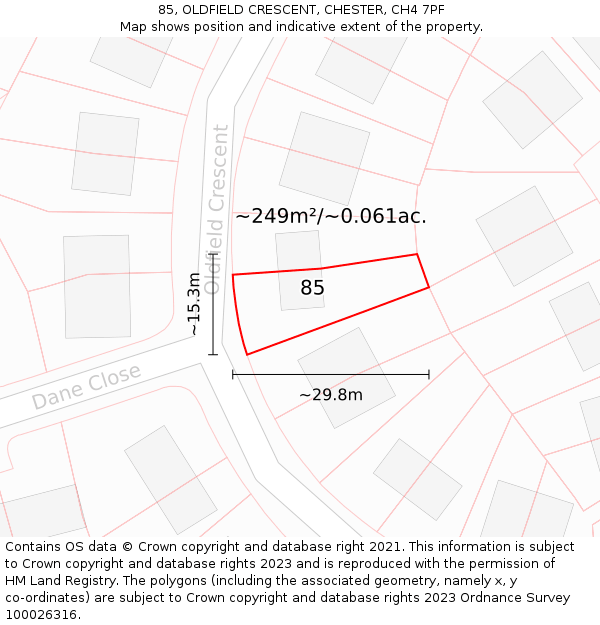 85, OLDFIELD CRESCENT, CHESTER, CH4 7PF: Plot and title map