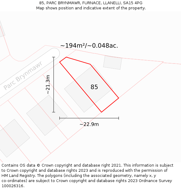 85, PARC BRYNMAWR, FURNACE, LLANELLI, SA15 4PG: Plot and title map