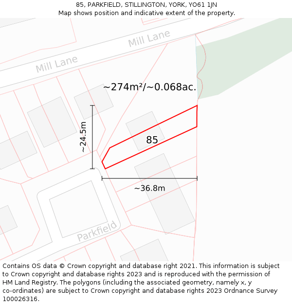 85, PARKFIELD, STILLINGTON, YORK, YO61 1JN: Plot and title map