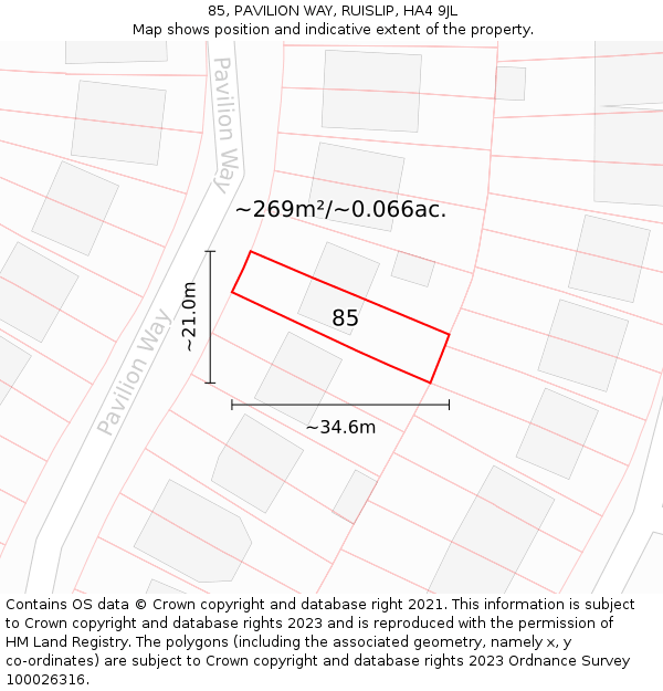 85, PAVILION WAY, RUISLIP, HA4 9JL: Plot and title map