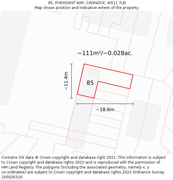 85, PHEASANT WAY, CANNOCK, WS11 7LB: Plot and title map