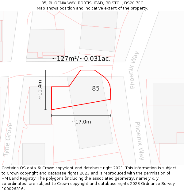 85, PHOENIX WAY, PORTISHEAD, BRISTOL, BS20 7FG: Plot and title map