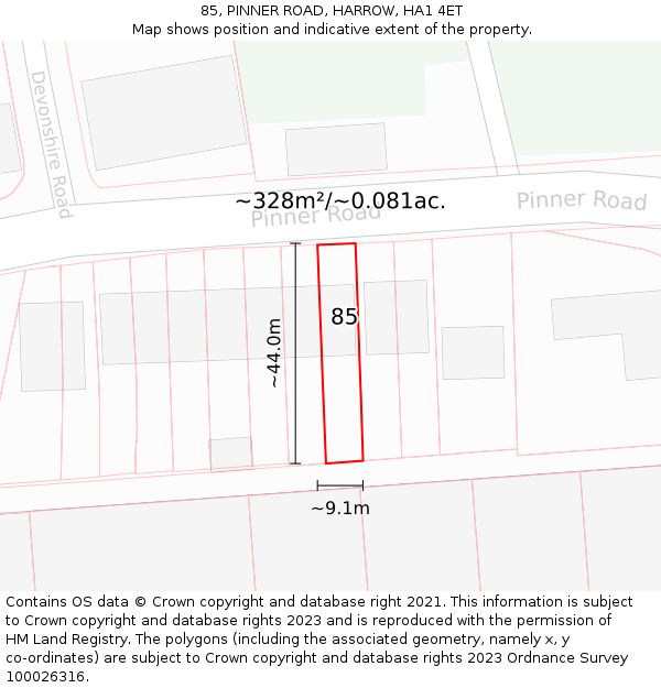 85, PINNER ROAD, HARROW, HA1 4ET: Plot and title map