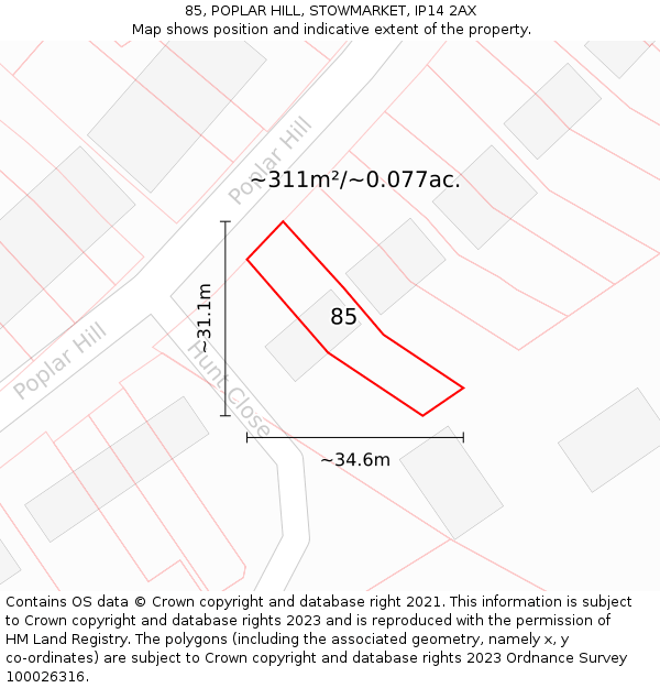 85, POPLAR HILL, STOWMARKET, IP14 2AX: Plot and title map