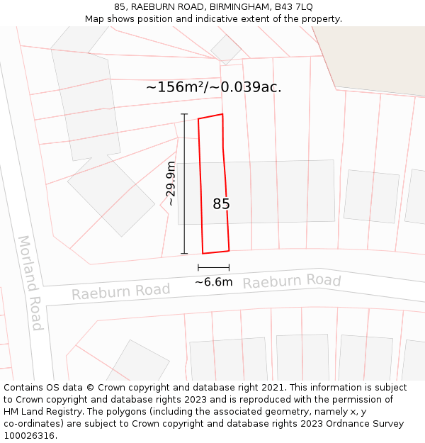 85, RAEBURN ROAD, BIRMINGHAM, B43 7LQ: Plot and title map