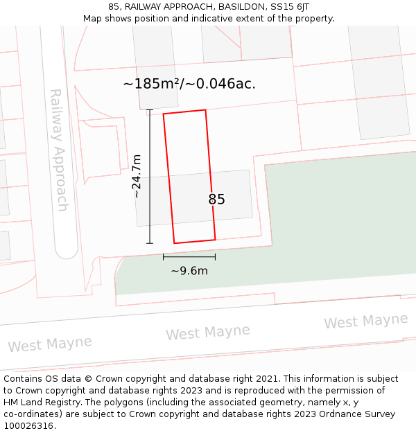 85, RAILWAY APPROACH, BASILDON, SS15 6JT: Plot and title map