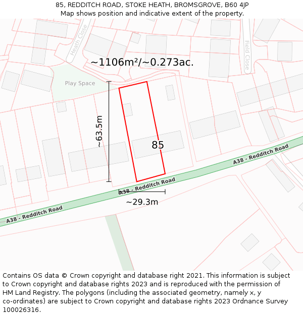 85, REDDITCH ROAD, STOKE HEATH, BROMSGROVE, B60 4JP: Plot and title map