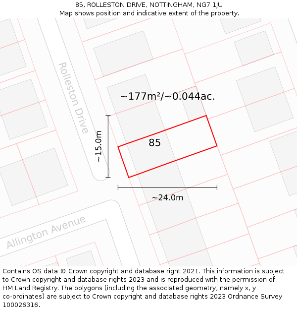 85, ROLLESTON DRIVE, NOTTINGHAM, NG7 1JU: Plot and title map