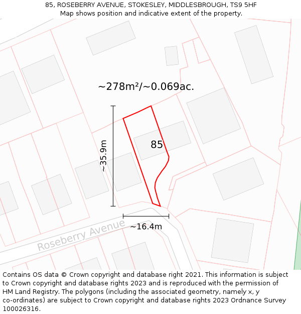 85, ROSEBERRY AVENUE, STOKESLEY, MIDDLESBROUGH, TS9 5HF: Plot and title map