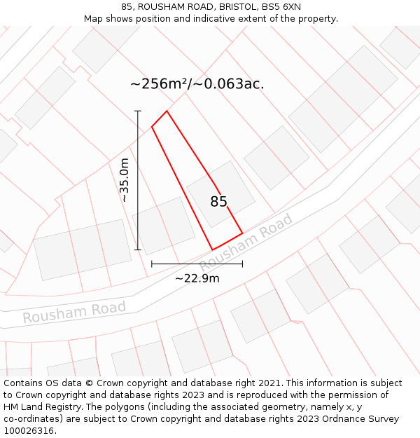 85, ROUSHAM ROAD, BRISTOL, BS5 6XN: Plot and title map