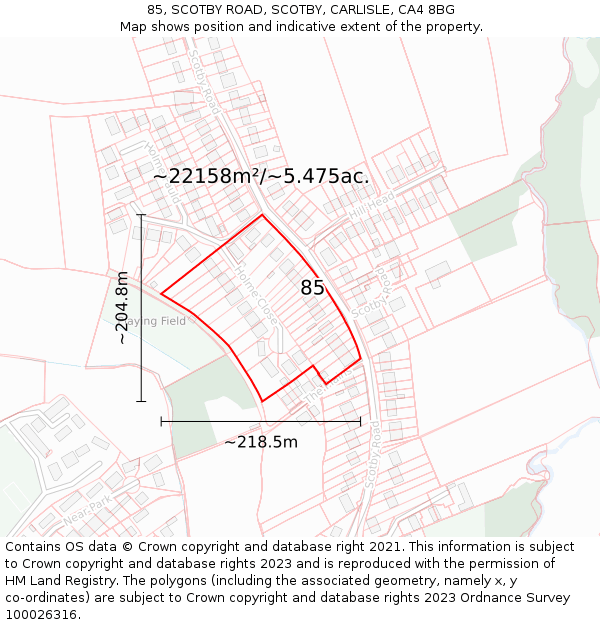 85, SCOTBY ROAD, SCOTBY, CARLISLE, CA4 8BG: Plot and title map