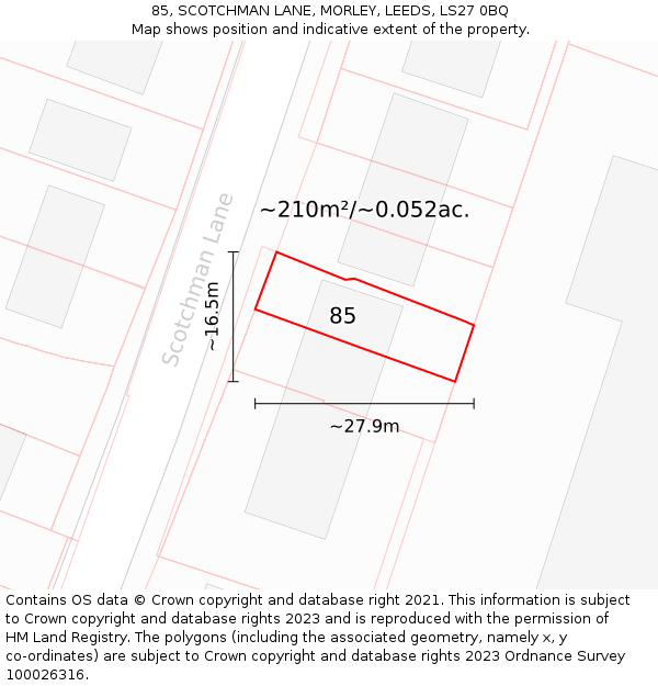 85, SCOTCHMAN LANE, MORLEY, LEEDS, LS27 0BQ: Plot and title map