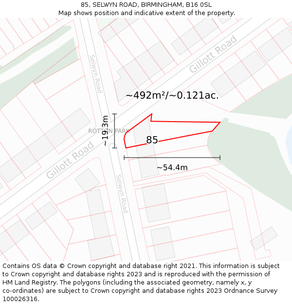 85, SELWYN ROAD, BIRMINGHAM, B16 0SL: Plot and title map