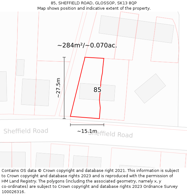 85, SHEFFIELD ROAD, GLOSSOP, SK13 8QP: Plot and title map