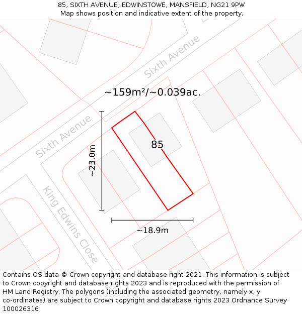 85, SIXTH AVENUE, EDWINSTOWE, MANSFIELD, NG21 9PW: Plot and title map