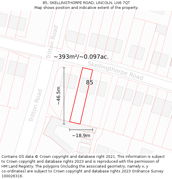 85, SKELLINGTHORPE ROAD, LINCOLN, LN6 7QT: Plot and title map