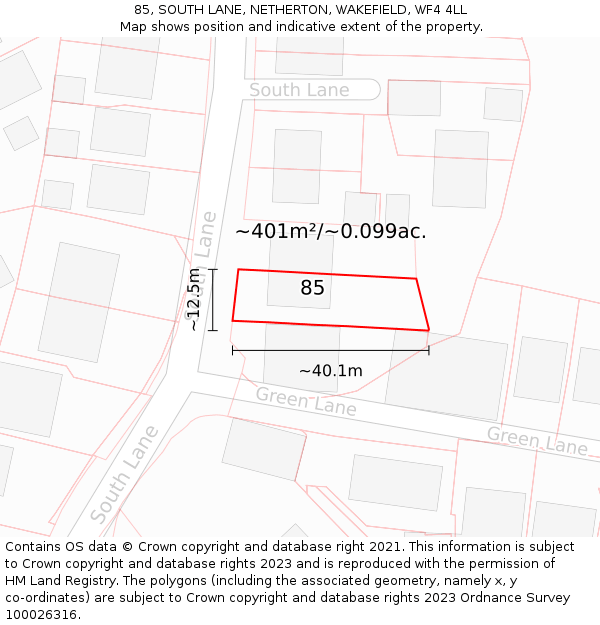 85, SOUTH LANE, NETHERTON, WAKEFIELD, WF4 4LL: Plot and title map