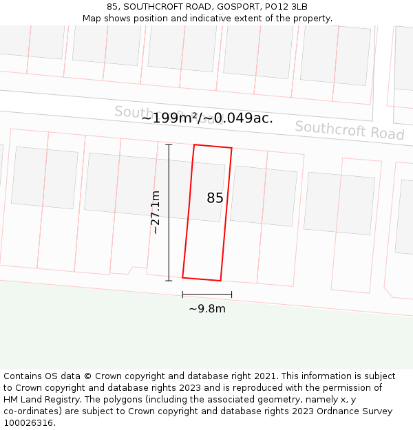 85, SOUTHCROFT ROAD, GOSPORT, PO12 3LB: Plot and title map