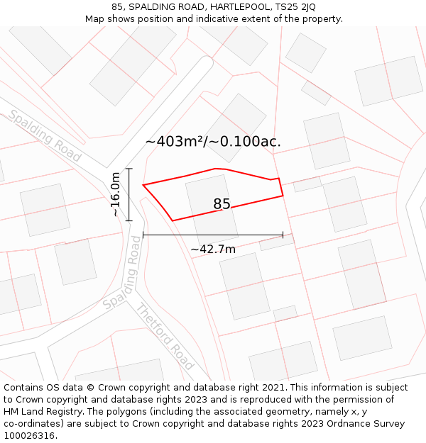 85, SPALDING ROAD, HARTLEPOOL, TS25 2JQ: Plot and title map