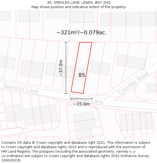 85, SPENCES LANE, LEWES, BN7 2HQ: Plot and title map