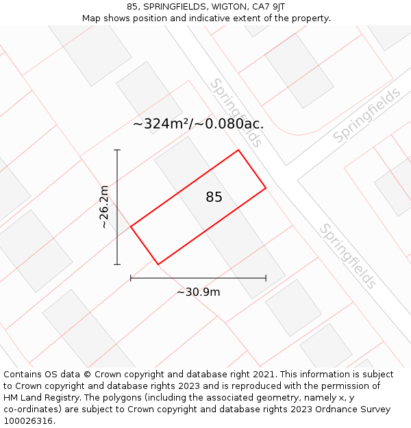 85, SPRINGFIELDS, WIGTON, CA7 9JT: Plot and title map