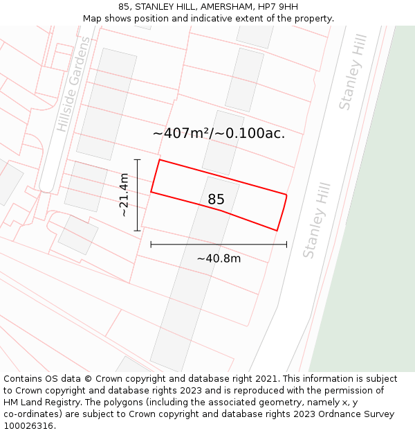 85, STANLEY HILL, AMERSHAM, HP7 9HH: Plot and title map