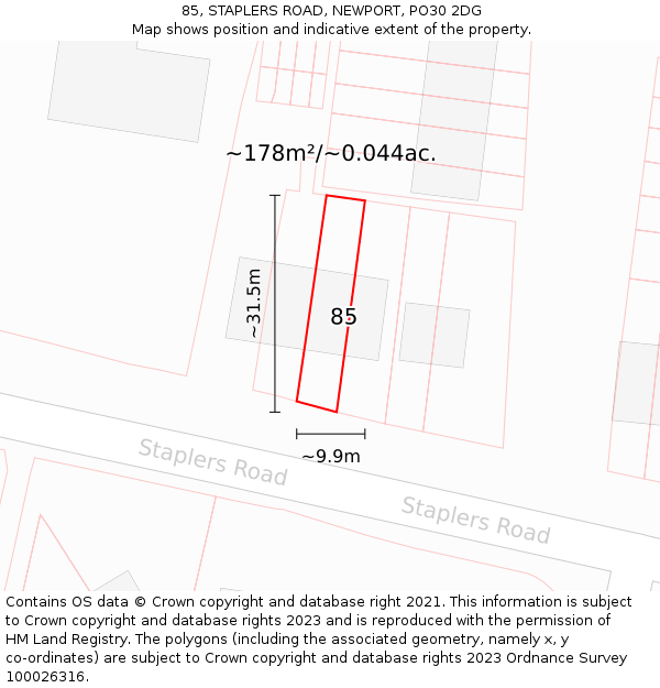 85, STAPLERS ROAD, NEWPORT, PO30 2DG: Plot and title map