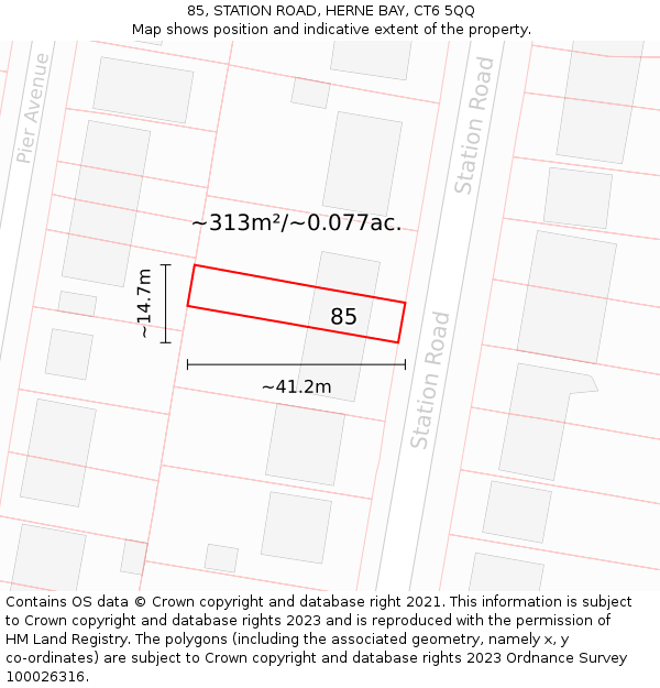 85, STATION ROAD, HERNE BAY, CT6 5QQ: Plot and title map